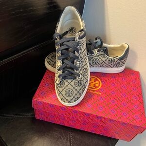 Tory Burch Navy and Cream Patterned Sneakers